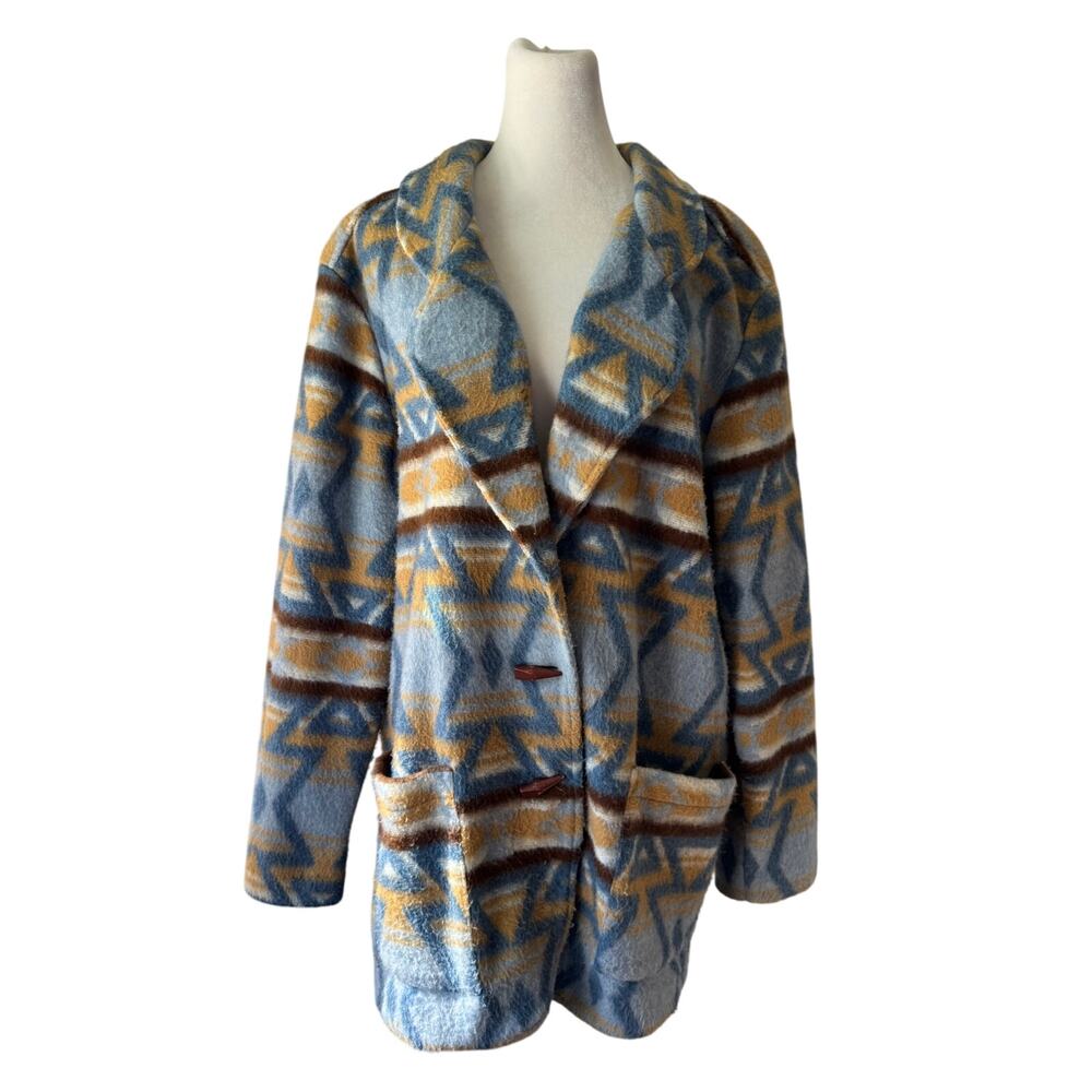 Vintage ‘90s Aqua Blues Multicolored Southwestern Print Relaxed Fit Jacket